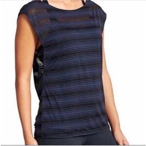 Athleta Vitality muscle tee navy blue black burnout striped cut outs
